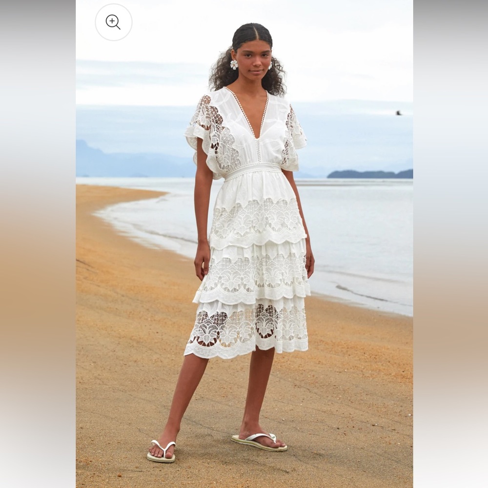 Farm Rio Off White Richelieu Midi Dress
